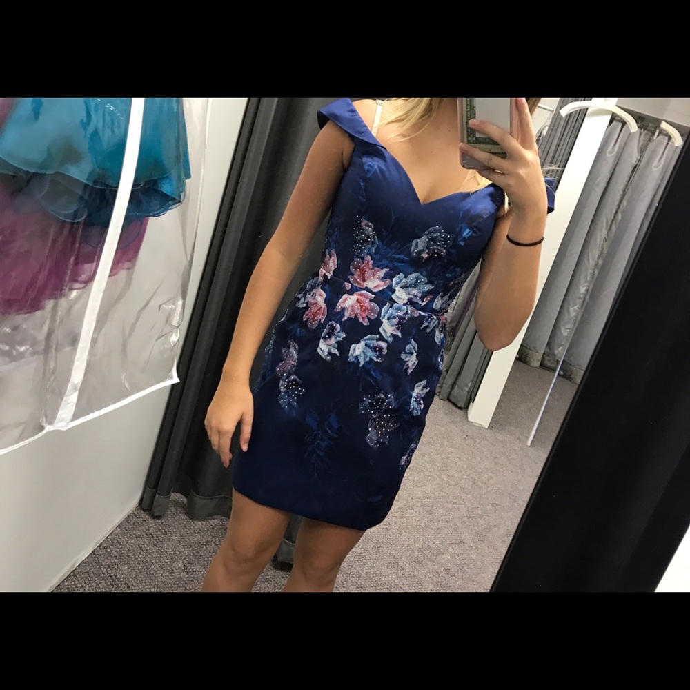 Royal/ navy blue and flowers homecoming dress